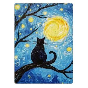 Starry Night Black Cat Art Magnet